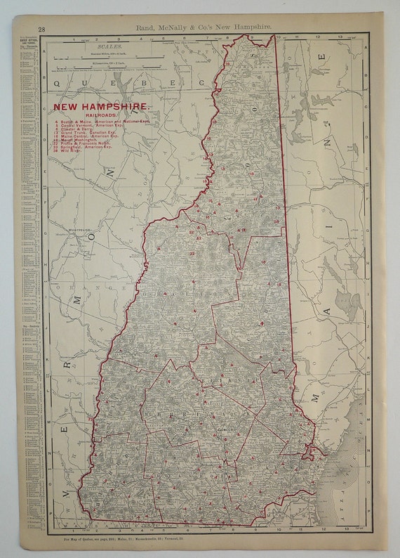 Antique 1901 Railroad Map Of New Hampshire By Oldmapsandprints