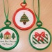 Three Completed Cross Stitch Christmas Ornaments for your tree Red and Green FREE SHIPPING