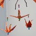 Origami Crane and Blossom Mobile Small -Red w/ Multi - Ornament Suncatcher