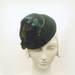 Green Felt Dress Hat for Women- 1940s 1950s Style Toy Hat- Forest Green Hat- Peacock Feathers