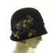 Black Cloche Hat for Women - 1920s Style Fashion Hat - Purple Posies - size SMALL