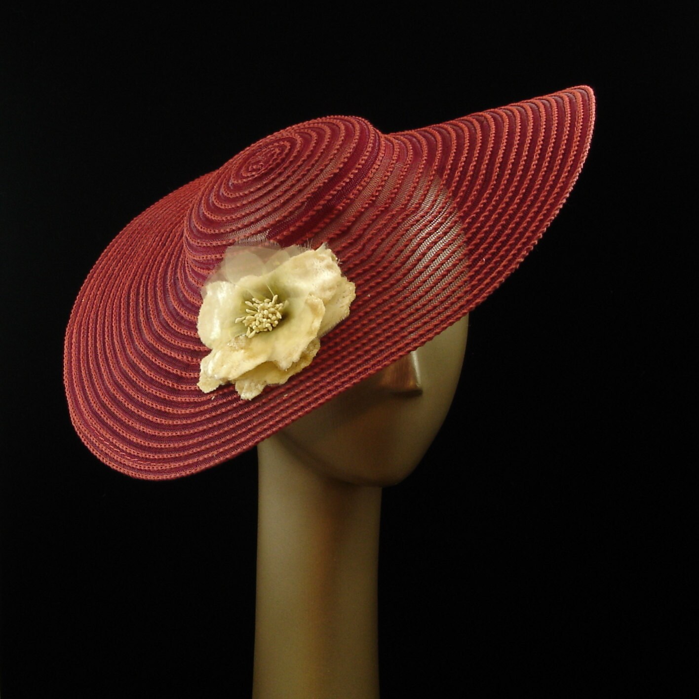 Saucer Hat Vintage Style Red Straw Hat with by