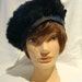 Vintage Black Rabbit Fur Beret with Beading.