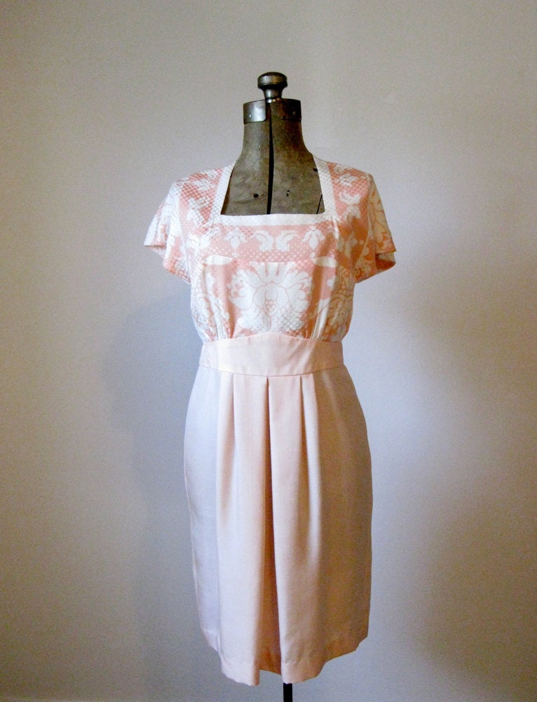 vintage 80s peach silk floral dress // small