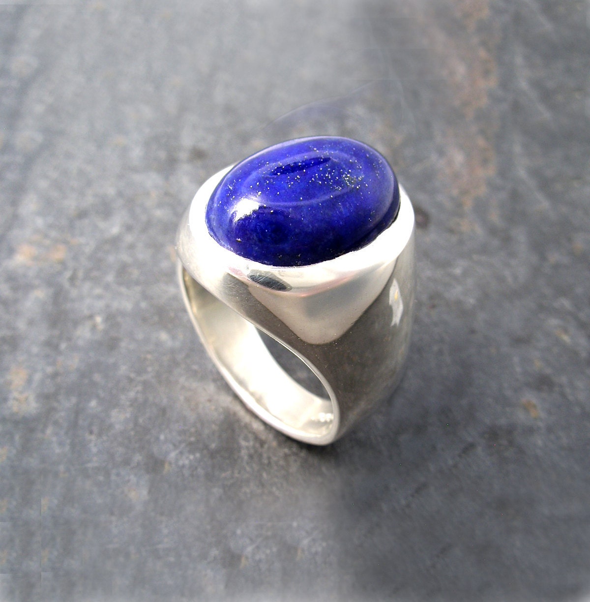 Mens Heavy Oval Lapis Lazuli Ring in Sterling