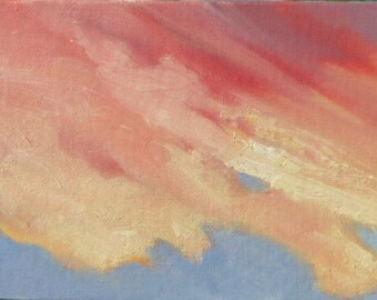 SUNET ONE, Framed 5 x 7 (13 x 18 cm) oil painting on canvas board. Yvonne Wagner. Clouds. Himmel. Nuage. Wolken. Les Nuages. Ciel.