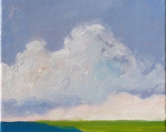 DREAM CLOUD. original oil painting on stretched canvas. Yvonne Wagner. Seascape. Nuages. Landscape. 8 x 10. Framed. Cloud Painting.