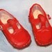 LITTLE STEPS 8 x 8 original oil painting on canvas board by Yvonne Wagner. Baby Shoes. Red Shoes