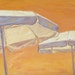 Umbrella Sky One, original oil painting on canvas . Yvonne Wagner. 24 x 30 x 1.5. Beach. Summer. Umbrellas. Beach. Free shipping to USA.
