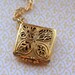 Gold Filigree Locket Necklace, Vintage Pendant, Long Chain, Perfume Jewellery, Small Flowers and Leaves