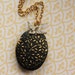 Black Vines Locket Pendant with Antiqued White Bird, Long Gold Necklace, Floral Jewelry, Black and White Pendant, Fashion Jewellery