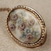 Floral Locket Necklace with Large Colorful Cabochon, Porcelain or Ceramic, Vintage, Purple, Green and Blue Flowers