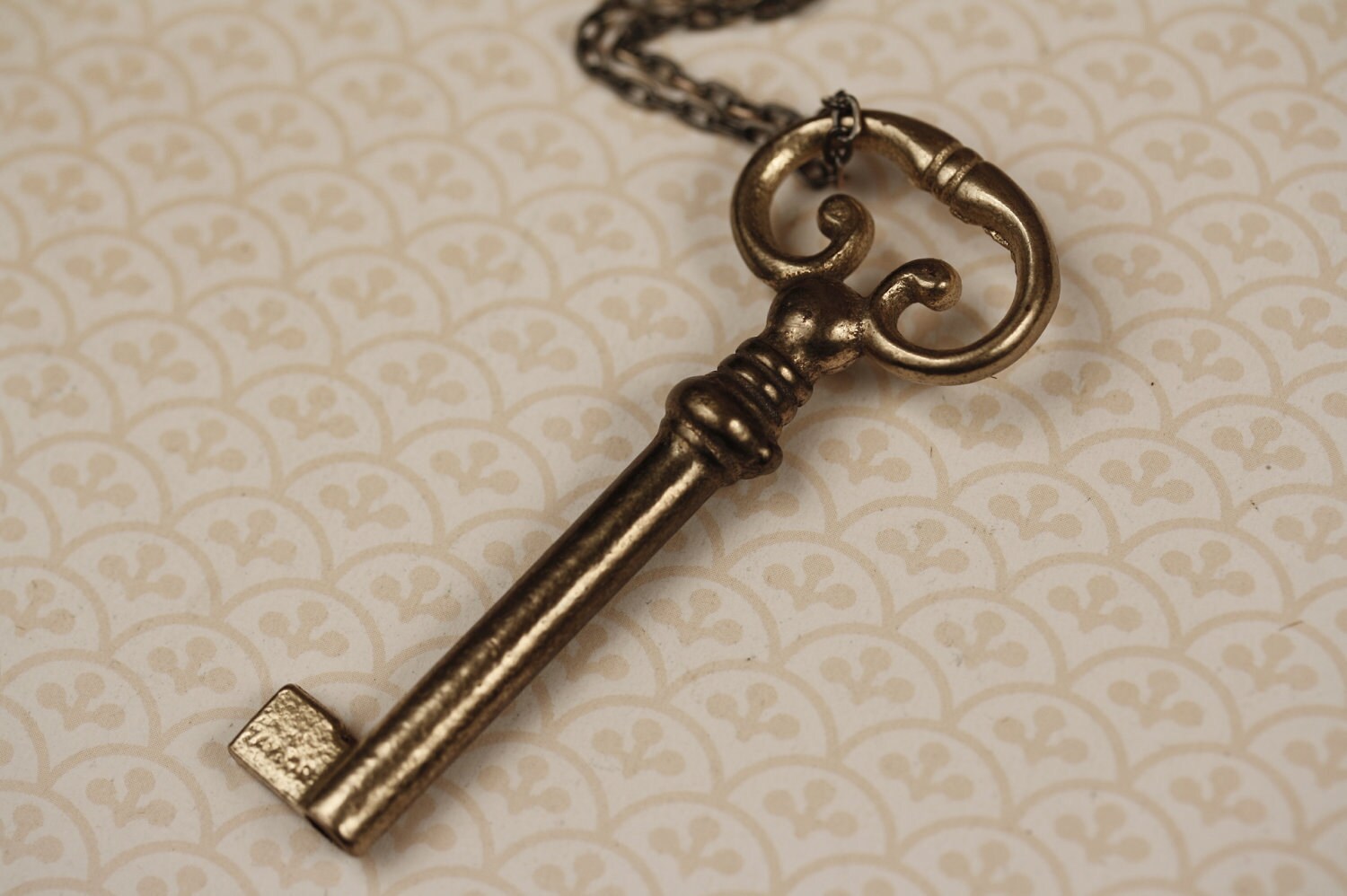 Fancy Skeleton Key Necklace Long Ornate Pendant Vintage Art