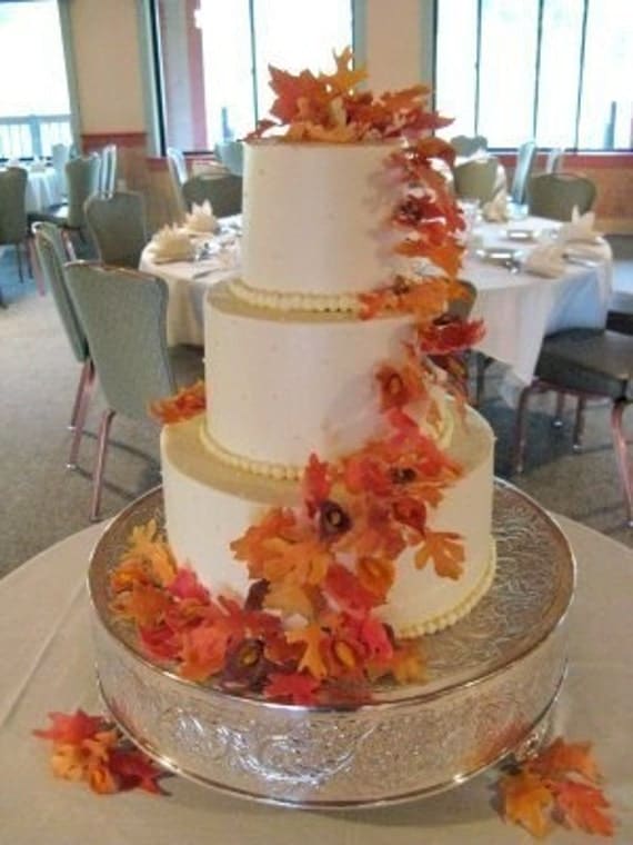 Gum Paste Autumn Leaves Gumpaste Wedding Cake by gumpasteplace