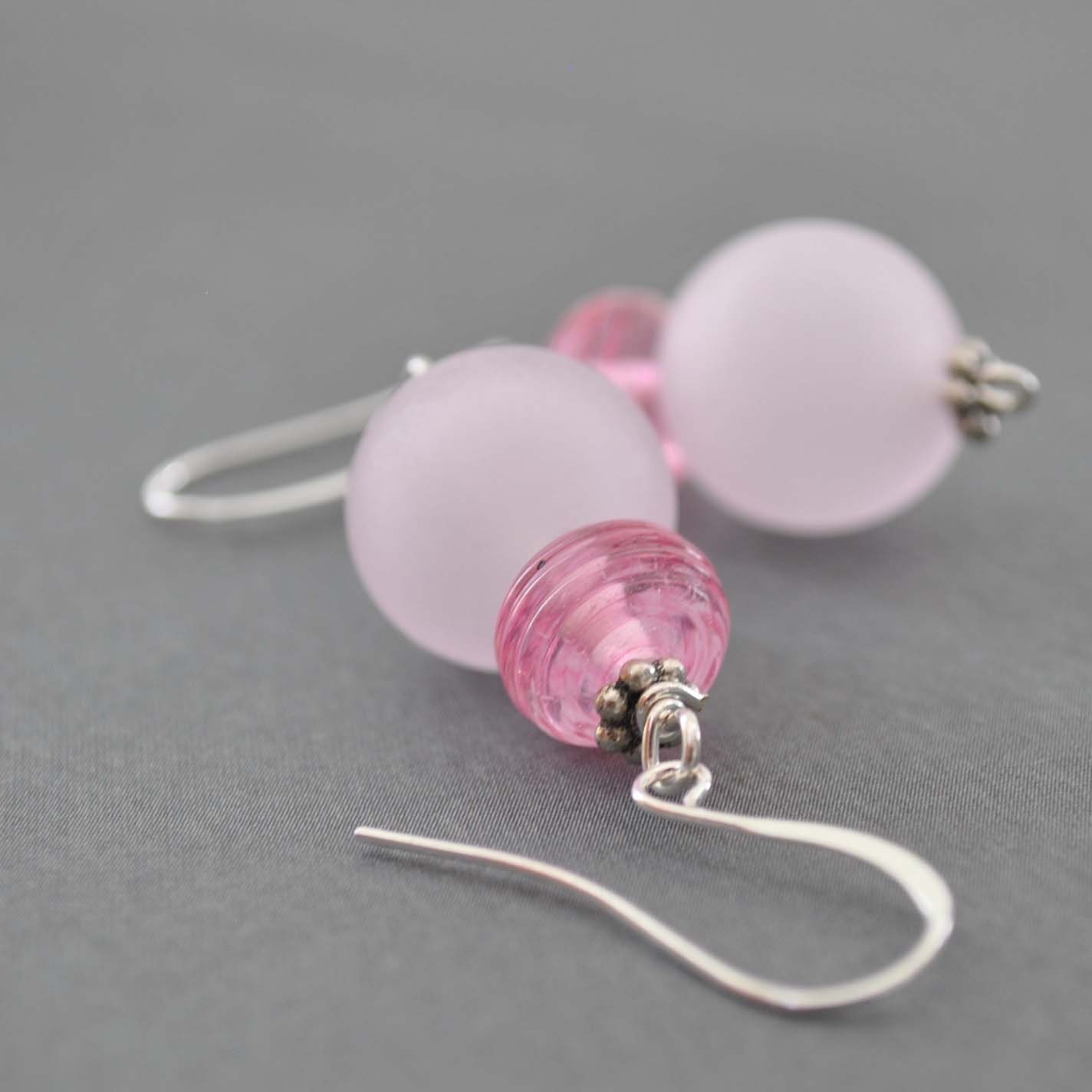 Pink on Pink Glass Earrings Lampwork Earrings