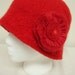 Red Flower Wool Cloche Hat Handmade
