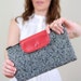 Fabric & Leather Herringbone Pouch Clutch