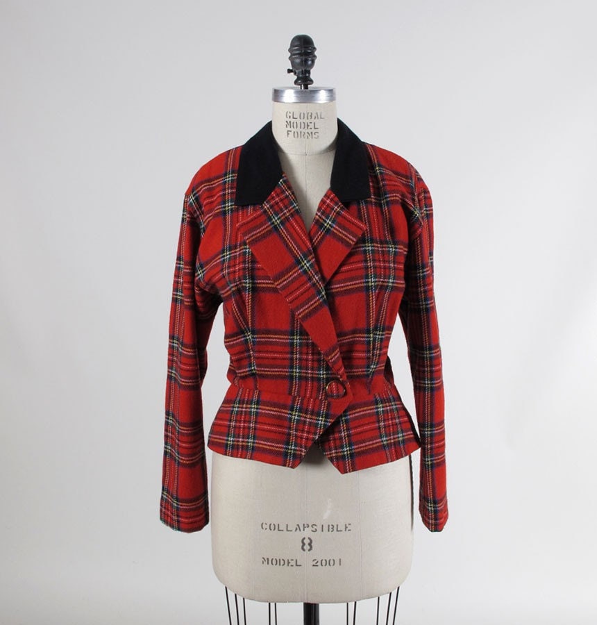 sale /// Vintage HUNTSMAN Tartan Plaid Wool Peplum Jacket