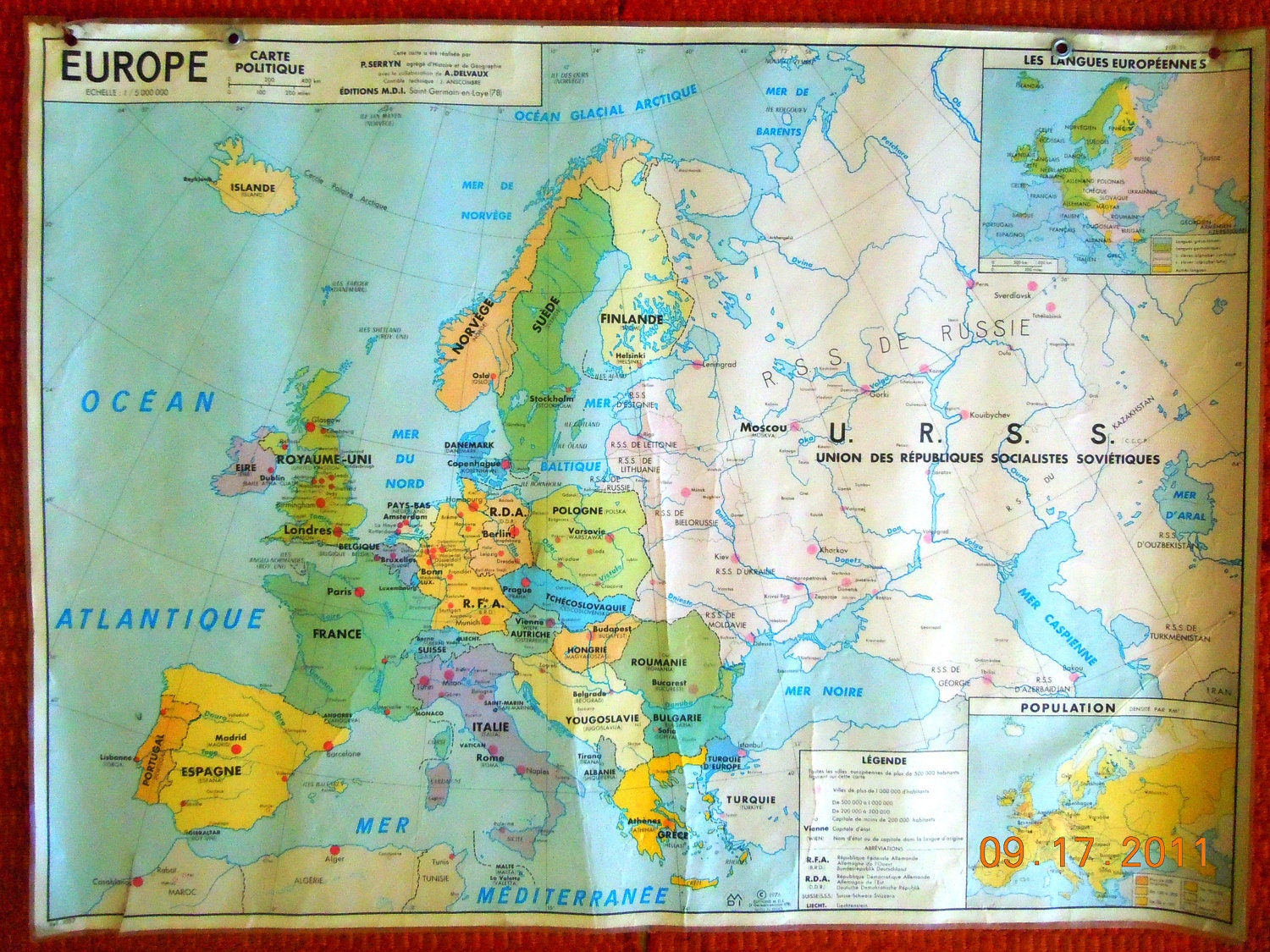 1976 FRENCH Large Laminated MAP of Europe/ by VintageChichibean