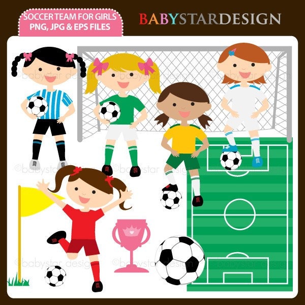 Soccer Team For Girls Cliparts INSTANT DOWNLOAD by babystardesign