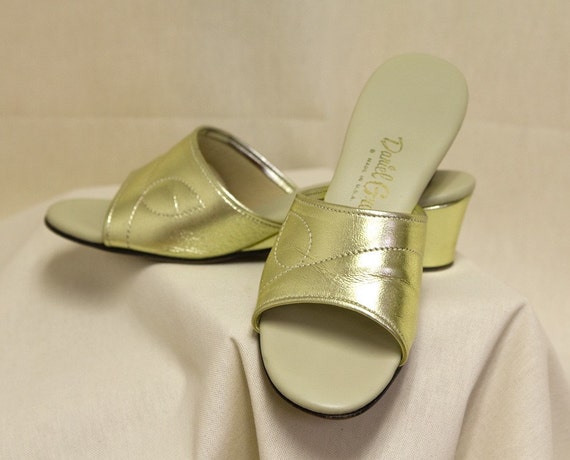 Vintage Daniel Green slippers in gold by SartorialSplendor on Etsy