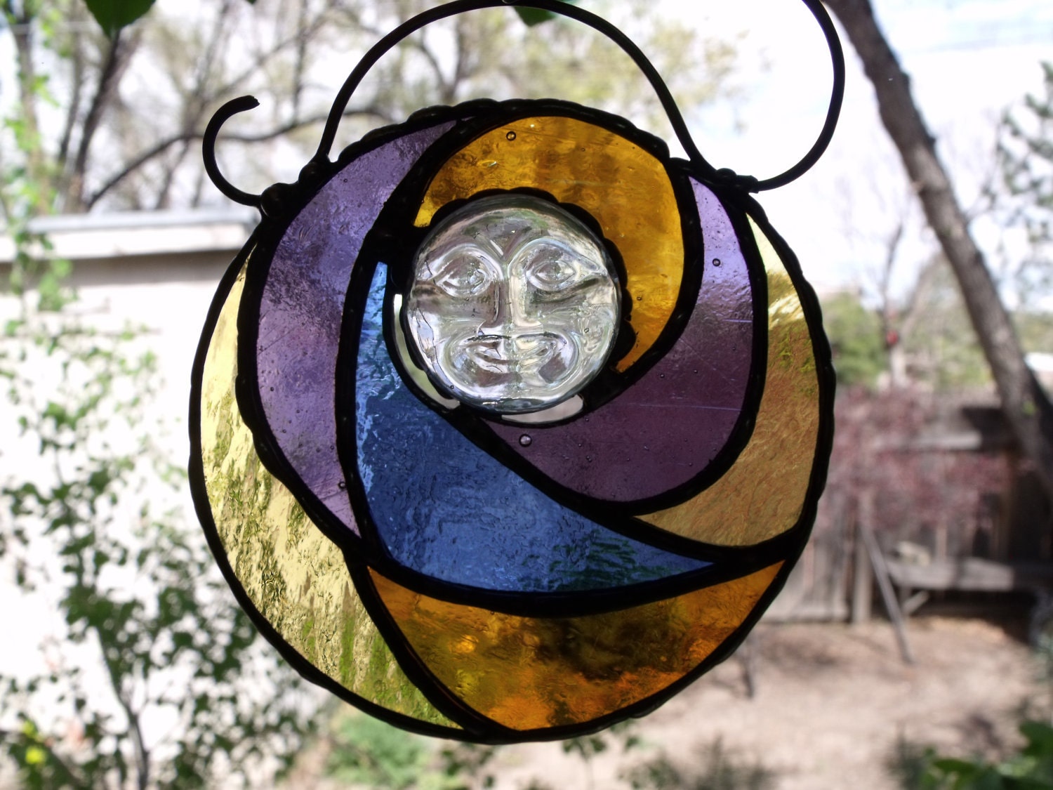 Small Celestial Sky Stained Glass Suncatcher by newmoonglass