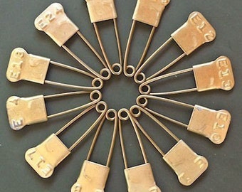 12 Vintage Laundry Pins Brass Embossed Numbered Marker Tag Pins