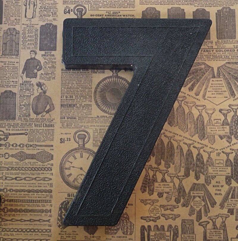Vintage Number SEVEN 7 Block Style Black Marquee Signage