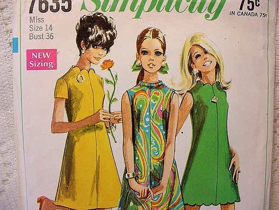 Vintage A line Dress Pattern Simplicity 7635 Size 14 Bust 36