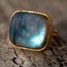 Gold Blue Labradorite Ring - Rectangular Cut - Aurora Borealis, The Northern Lights