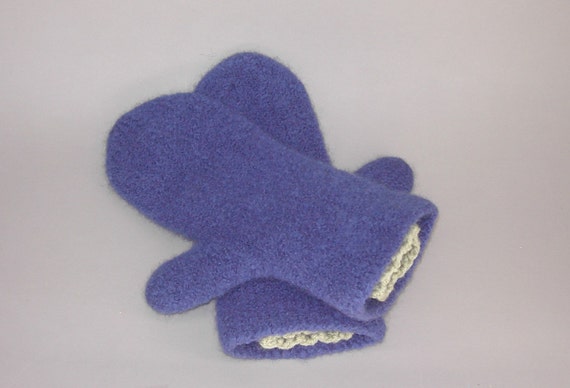 Double Cuff Hand Knit/Felted Blue Mittens by FuzzyKnits on ...