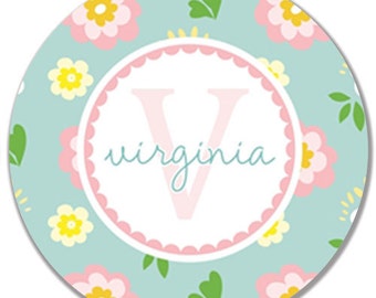 Personalized 10" Melamine Plate-Initial Pastel Flowers
