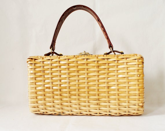 Vintage Straw Handbag Rectangle 1960s Handbag Basket