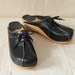 Vintage Clogs Size 7 Rapallo Wood Clogs Navy Blue Leather