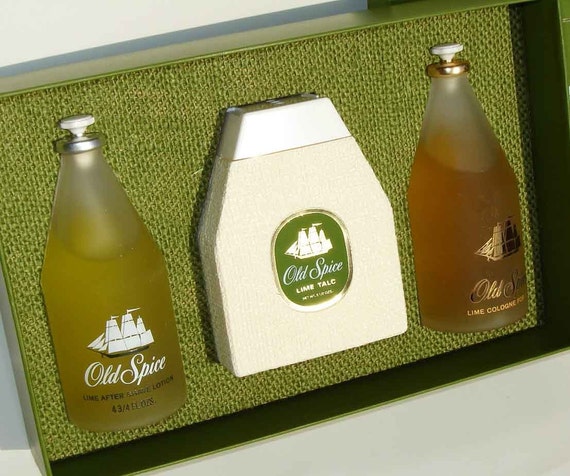 Vintage 60s Old Spice Lime Aftershave Cologne Talc Gift Set