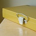 Vintage Kenco Industrial Metal Goldenrod Yellow Slide Box or Case with Handle and Clasp.