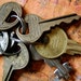 Vintage Set of 7 Old Keys Some with Proud Brass Lions on Them.