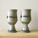 Vintage Handmade Organic Ceramic Small Goblets in Grey Blue with Stripes and Specks.