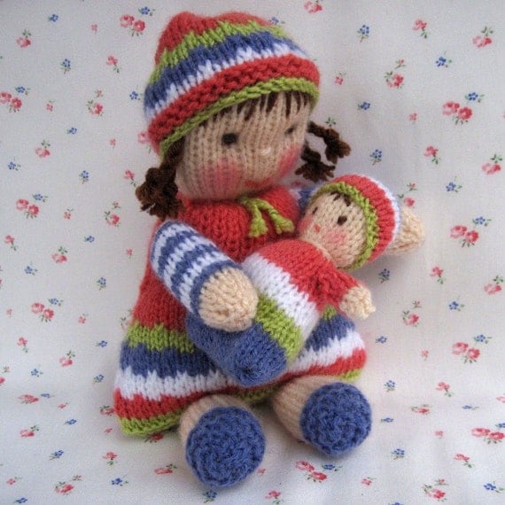 LINDY LOU and her little dolly knitted toy dolls by dollytime