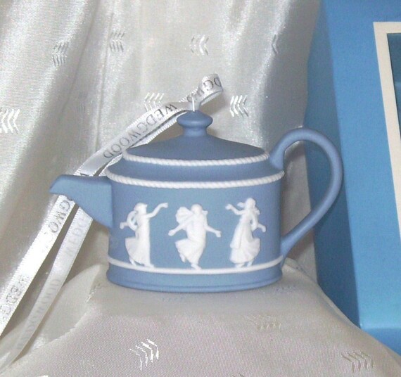 Wedgwood Teapot Christmas Ornament Blue and White Jasperware