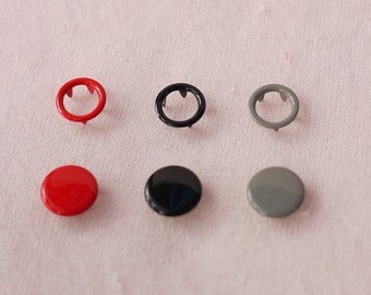 100 sets, Mixed Colors (3 Colors) Capped and Open Prong Snap Button Set 4, Size 18L/17L (11.3/10 mm)