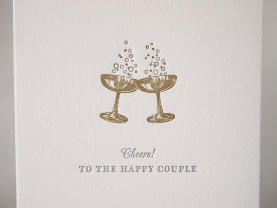 Letterpress Cheers Champagne Wedding Greeting Card