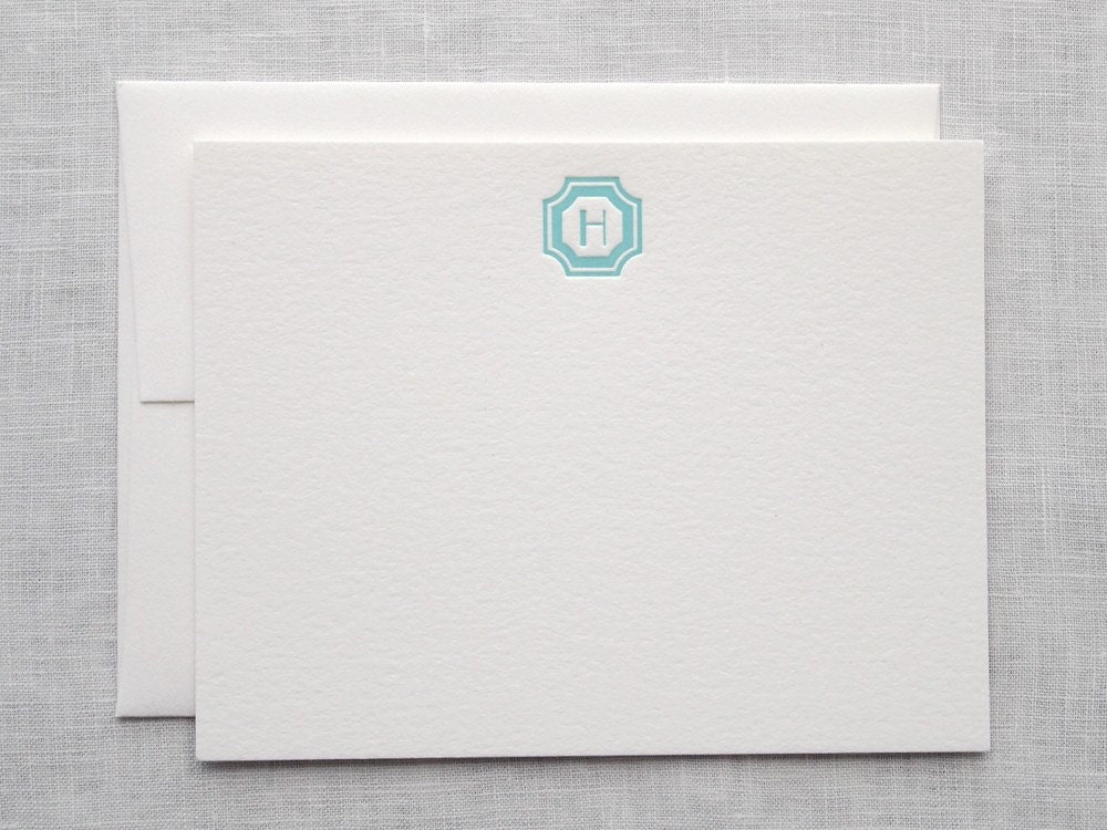 Custom Letterpress Stationery Regency Initial flat note set
