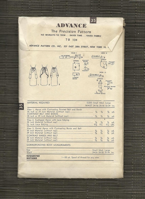 Vintage 1951 Half Aprons Scallop or Pointed Edges Advance 5883