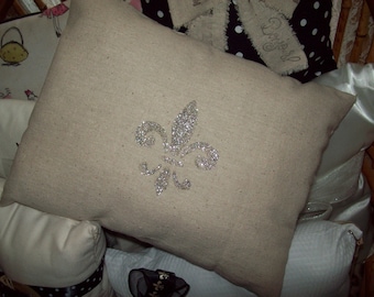 Glittery Fleur de lis pillow,PARIS decor,Paris theme,Paris bedroom decor,Paris girls room,French bedroom decor,Fleur de lis decor
