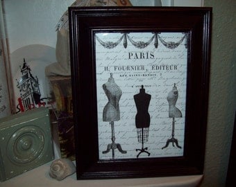 Shabby chic Paris picture frame dress forms ,Paris decor,French decor,Paris bedroom decor,French bedroom decor,Paris wall decor