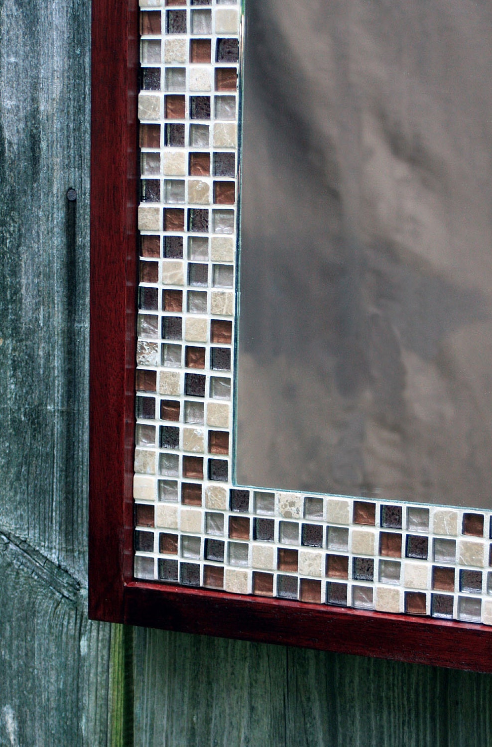 Glass Mosaic Tile Framed Mirror Brown Merlot Finish 30 x 36