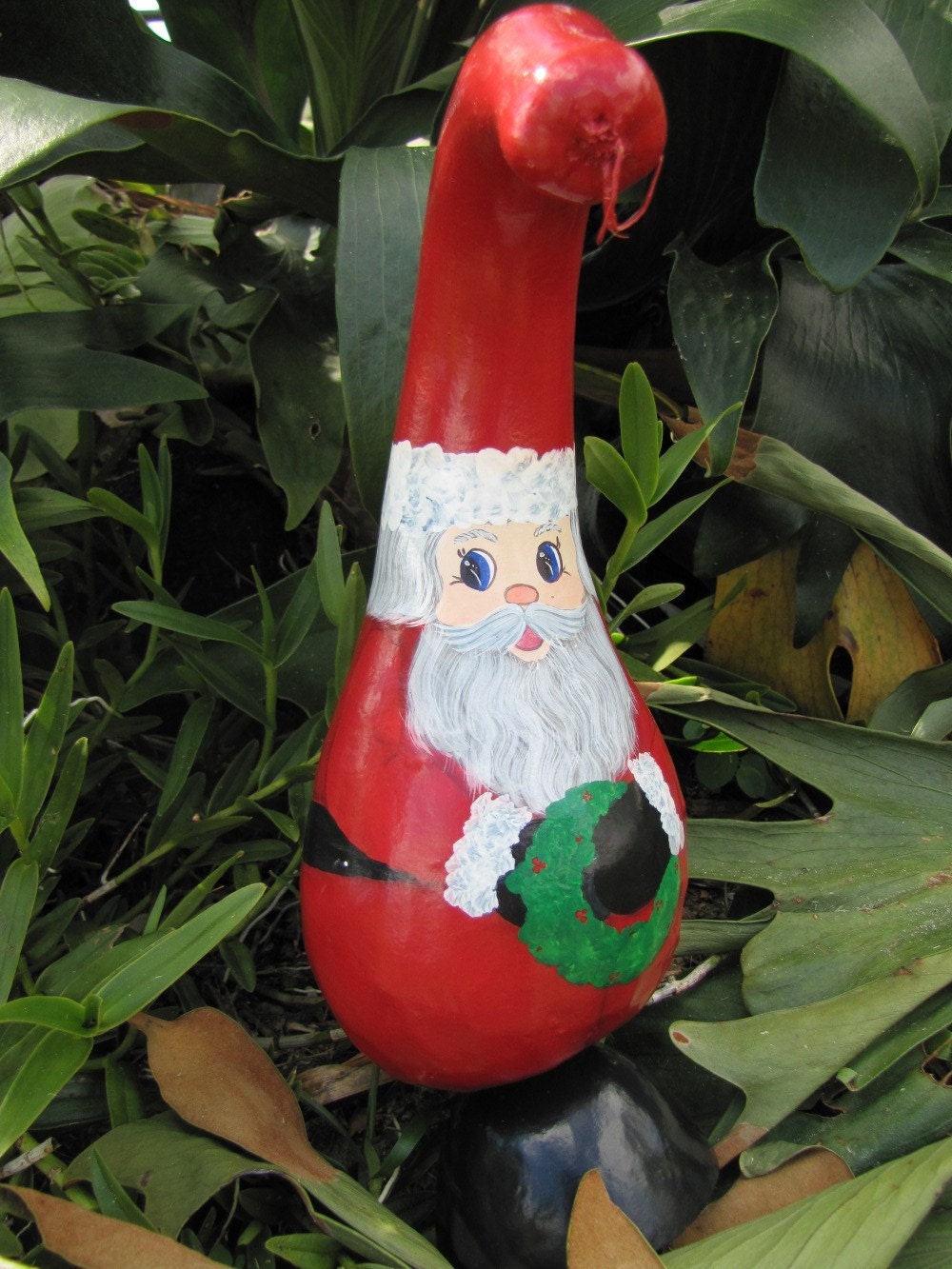 Bowling Pin Gourd Santa With Wreath