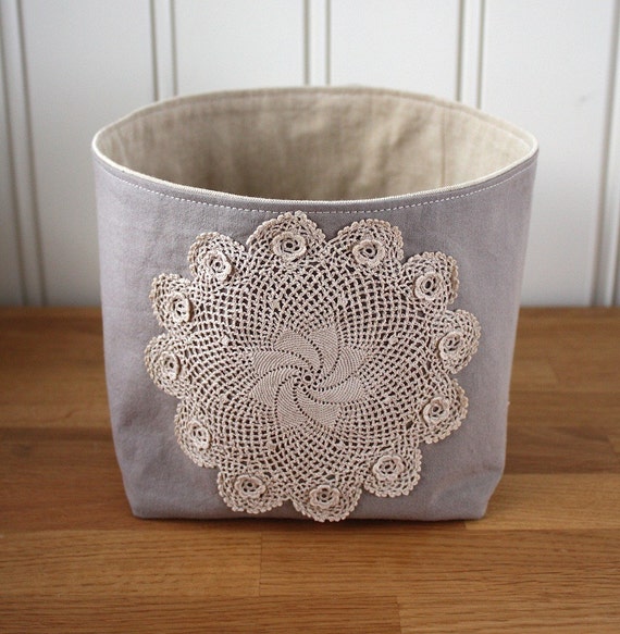 Small Fabric Basket with Vintage Doily