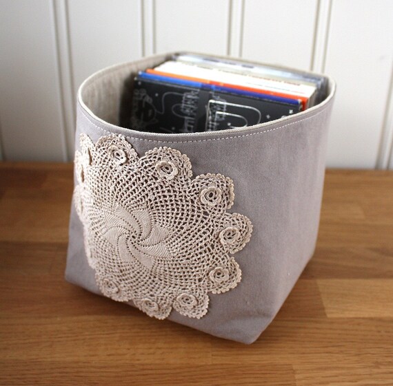 Small Fabric Basket with Vintage Doily